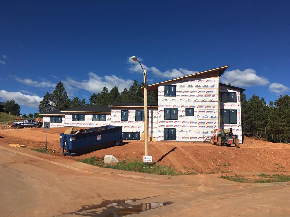 New residential home build with plywood frame and dark grey roof